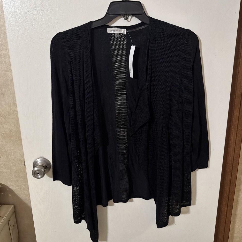 August Silk Open Front Cardigan Womens Medium Black Mesh Festival Dark Fairy